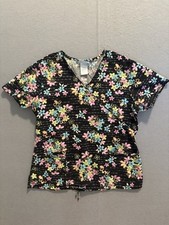 Scrubs Womens Size Medium Black Floral Vneck Tie Scrub Top
