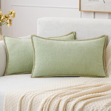Decorative Lumbar Throw Pillow Covers 12x20 Inch Light Green 2 Pack  Farmhouse