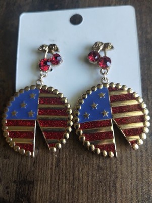 Patriotic Cherry Pie/Enameled Red & Blue w/Cherries on Top/ DROP PIERCE EARRINGS