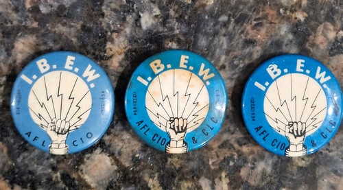 Vintage lot of 3 I.B.E.W. - AFL CIO & CLC Brotherhood of Electric pinback button