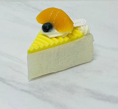 Fake Fruit Cake Slice Display Prop   Yellow Icing with Mandarin  