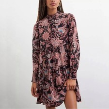 Anthropologie Cadi Tiered Mock Neck Paisley Dress Size Small