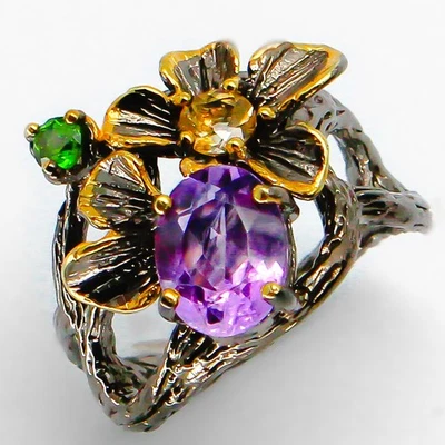 Bijou ancien cadeau améthyste naturelle argent sterling 925 sterling /... - Photo 1/3