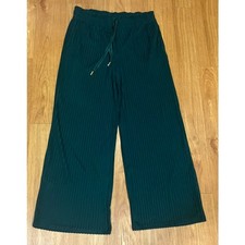 Women Wide Leg Knit Ribbed Elastic Waist Sweatpants Green M