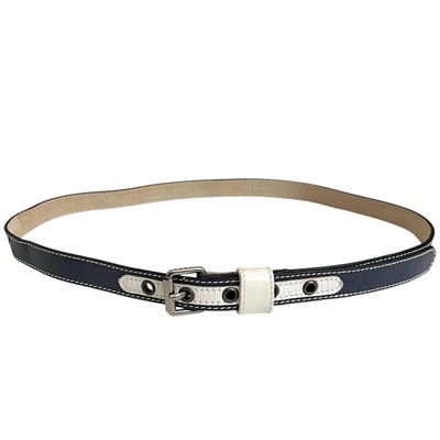 Marc by Marc Jacobs Navy Blue White Leather Slim Belt Made in Italy Size M/L