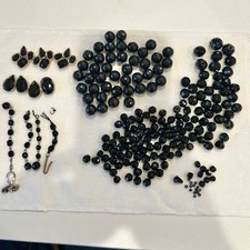 Black Jet Faceted Beads Vintage 1980s-2000 Repurpose Craft  Costume Jewelry