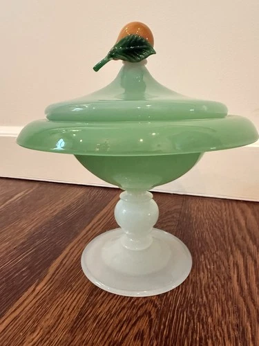 Carder Steuben Jade Glass Covered Compote