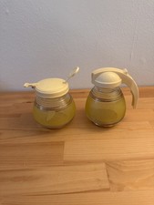 Vintage 1950s Yellow Glass Jug Pourer and Jam Pot Serv-Easy Hygiene Ware  Set