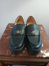 Coach Ruthie Black Platform Leather Loafers Size 7.5