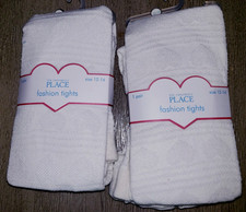 2 pair GIRLS NEW NWT CHILDRENS PLACE WHITE TIGHTS DESIGN IN KNIT 12/14 NICE 