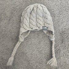 The North Face Womens Chunky Cable Knit Earflap Beanie Wool Alpaca Beige