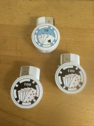 Lot Of 3 Casino Poker Chips Refillable Butane Cigarette Lighters - Empty
