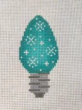 Handpainted Needlepoint Canvas Green Christmas Lightbulb with Snowflakes 18m