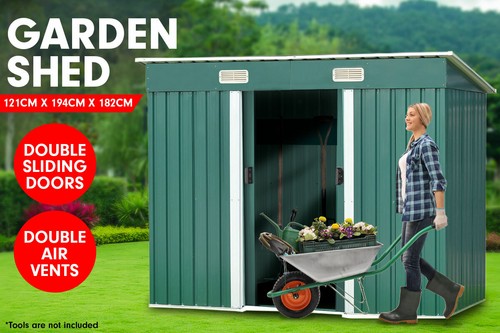 4ft x 6ft Garden Sheds Tool Storage Outdoor Workshop Shelter Flat Roof - Green - Picture 2 of 9