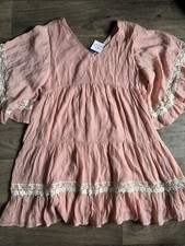 Urban Mangoz Womens Dress Peach Pink Lace Ruffle Sleeve Shift Size Small NWT