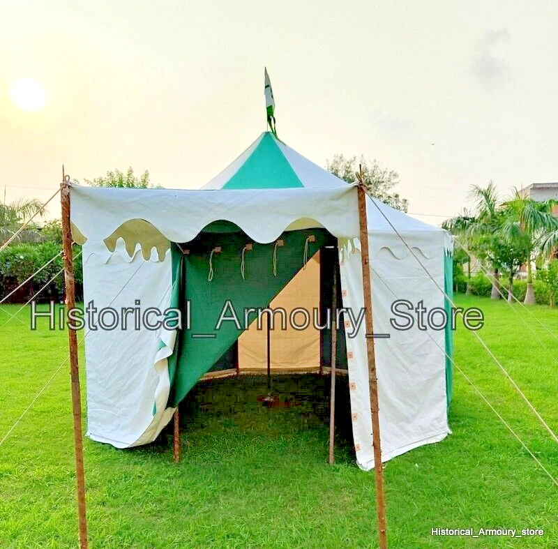 Medieval Round pavilion tent 4m White emerald green waterproof camping Tent