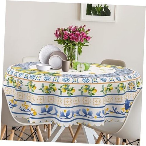 Round Tablecloth 60 inches - Mediterranean Summer for Home 60 inch-round Lemon