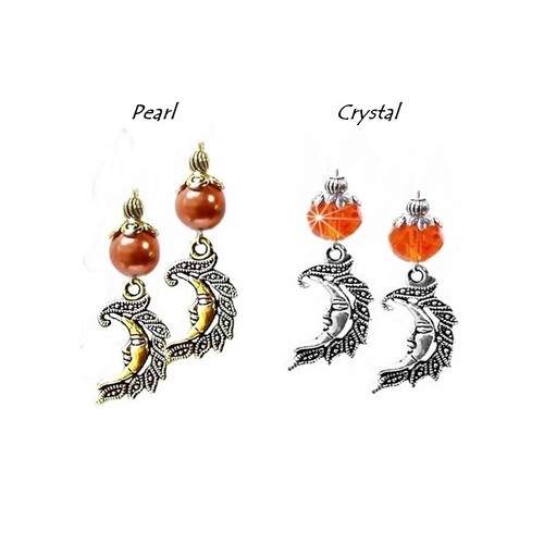 Earrings sun or moon charm drop with pearl or crystal, choose color and fittings - Picture 14 of 19
