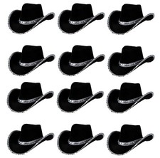 Pack Of Black Sequin Cowboy Cowgirl Wild West Fancy Dress Hen Party Hats Lot