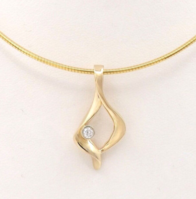 14k Gold Diamond Ribbon Infinity Omega Slide Charm Pendant Bezel Setting