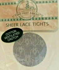 Two Feet Ahead Girls Sheer Lace Tights Cotton Ventilated Crotch Size 10-12 Ivory