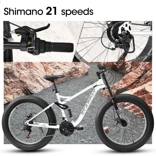 26" Mountain Bike,Full-Suspension 21 Speeds w/Disc-Brake MTB Bicycle, Fat Tire - Picture 23 of 42