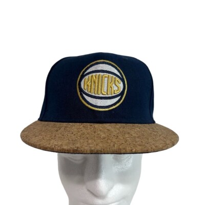 New York NY KNICKS Snapback Hat w Cork Brim n Button Blue Yellow Embroidered