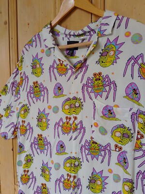 H&M X Rick and Morty Size XL Relaxed Fit Resort Shirt Cartoon