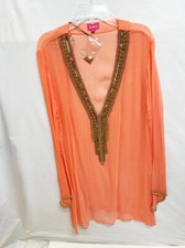 New Women's Coral Salmon Long Sheer Beach Swimwear Swimsuit Bathing Cover Up
