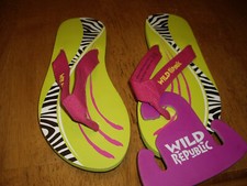NEW Big Girls Size 6 Wild Republic Zebra Flip Flops Sandals