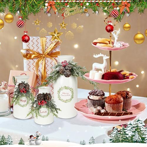 Ceramic Vases Christmas Decorations Set for Indoor Home Decor - Farmhouse - Picture 7 of 8