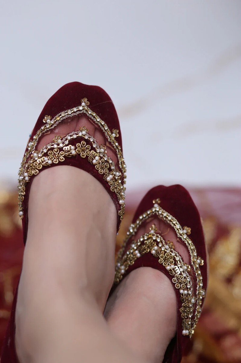 Maroon Velvet Fancy Embroidery Jutti Khussa Shoes for women (RANI)