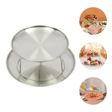 2-Tier Food Serving Riser Seafood Plate Round Plate Rack Silver Tray Stand