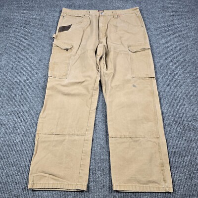 Wrangler Riggs Pants Mens 38x28 Tan Cargo Double Knee