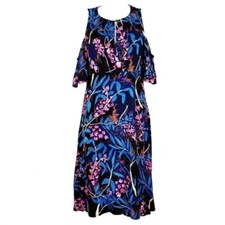 Anthropologie Womens Maeve Elia Black Floral Print Cold Shoulder Dress Size 0