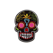 Day Of The Dead Skeleton Face Sugar Skull Embroidered Iron On Patch DIY Applique