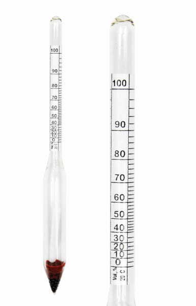 Alkoholmeter mit Messzylinder 100% - Alkoholmesser, Spirtometer, Aräometer