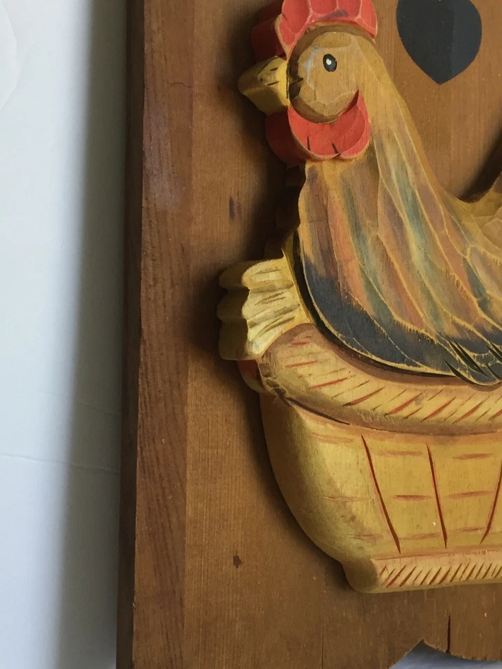 Primitive Wooden 3D Nesting Hen Wall Plaque HOME COOKING Country CHIPPED 19x11" - Image 3 of 4