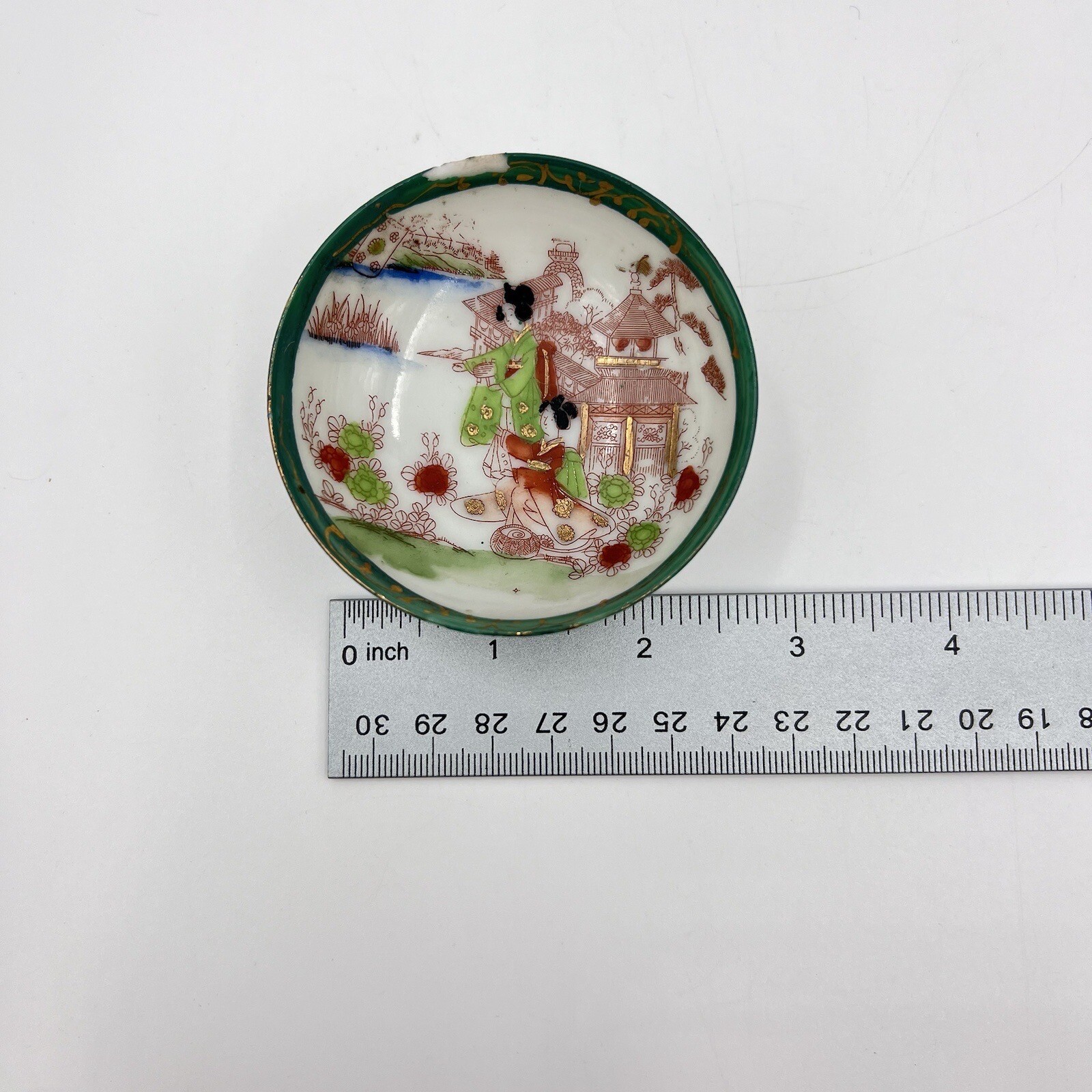 Hand Painted Japan China River Scene Set Of 2 Dishes Creamer Sugar Small Bowl