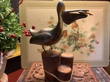 Pelican w/Fish in Mouth~Standing on Piers~Hand Crafted/Detailed~7.75”H~NICE~