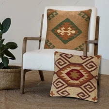 2 Pcs Boho Wool Jute Cushion Cover Handmade Throw Pillow Case Farmhouse Style