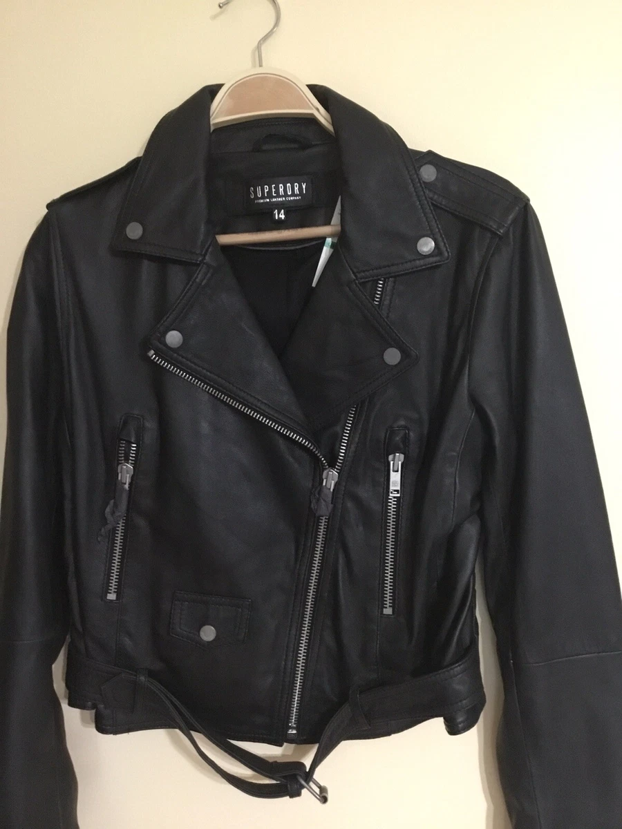 Superdry tier leather biker jacket sale