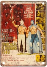 Póster de la película Santo And Blue Demon vs Drácula aspecto retro letrero de metal MP3836