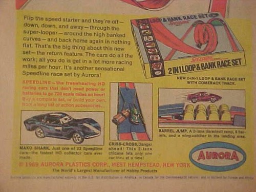VINTAGE ~RARE AURORA SPEEDLINE LOOP & BANK RACE CAR TRACK SET TOY AD~ORIG 1969 - Picture 2 of 5