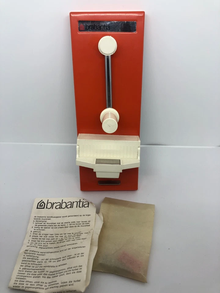 70er Jahre Brabantia Wand Dosenöffner Orange Kurbel Hand Konservenöffner NEU - Bild 2 von 3
