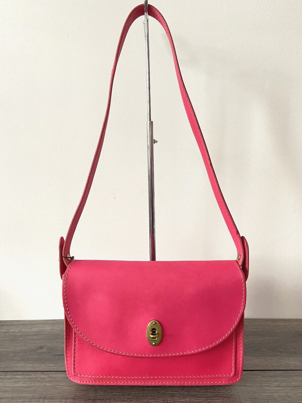 FOSSIL FLAMINGO PINK LEATHER ""AUSTIN"" SHOULDER BAG CLUTCH BNWT
