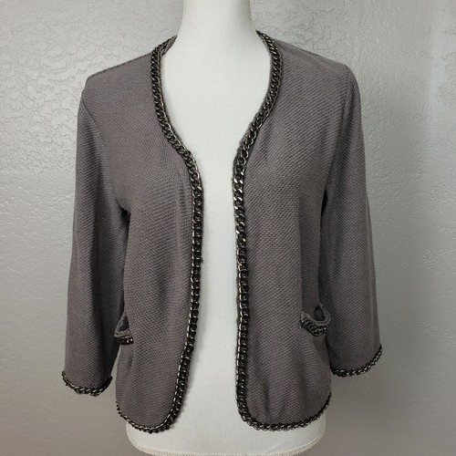 Trouve Strickjacke vorne offen Pullover Kettenbesatz Karriere grau Damengröße Small - Bild 1 von 8