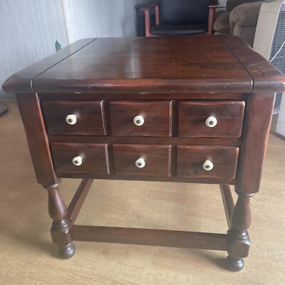 ETHAN ALLEN Antique Pine Wood Old Tavern 25'' Square Accent End Table 12-8037