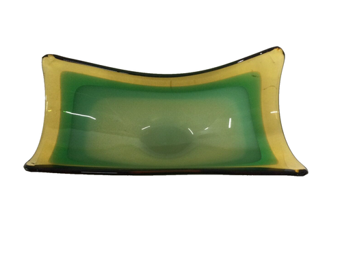 VTG Italian Murano Style Candy Dish Green Yellow Art Glass Sommerso Bowl - Picture 4 of 16