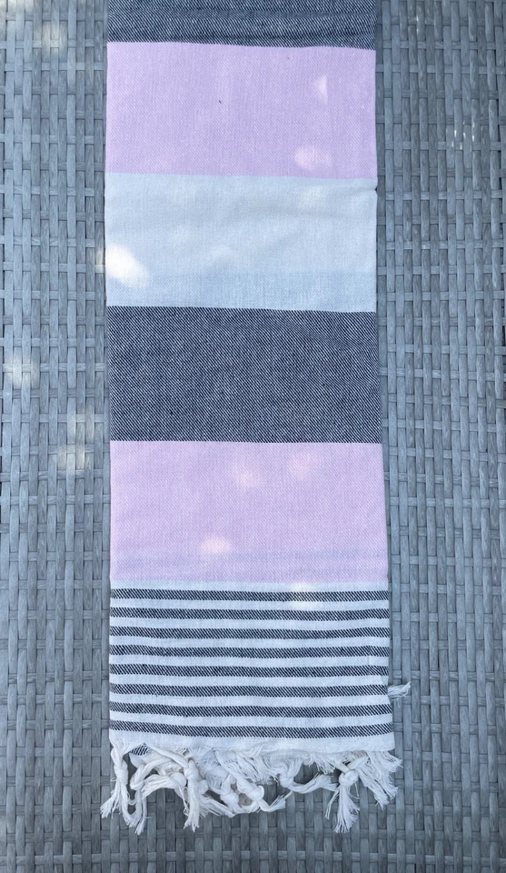 Pink & Black Turkish Peshtemal Towel, Hammam Beach Bath Travel Wrap, 100% Cotton — 第 4/4 张图片
